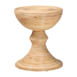 bali & pari Brookwood Natural Rattan End Table : Handcrafted Wicker Sculptural Accent Table with Pedestal Base for Living Room or Sun Room